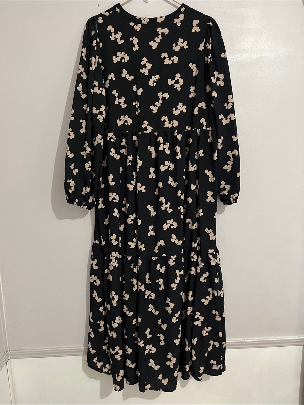 a new day Black Dress with Cream Print women’s xl high pockets long sleeve - Picture 7 of 8